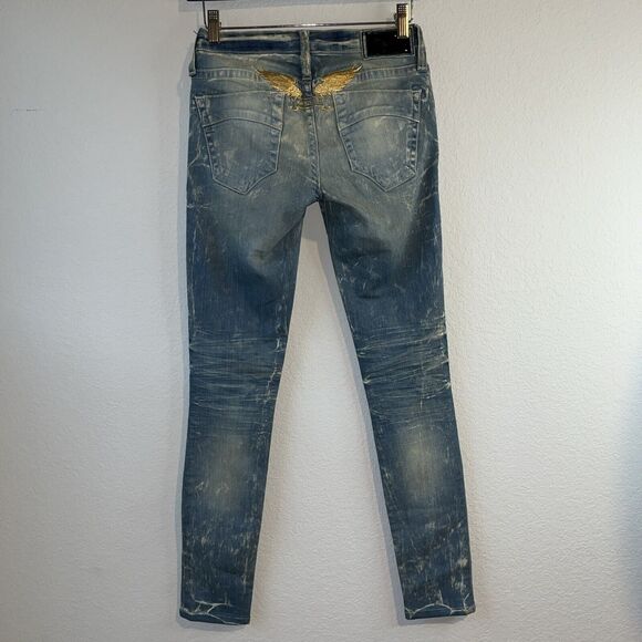 Robin’s Jeans Size 24 Style# R8657GLD Skinny Jeans Distressed Gold Wings - Picture 9 of 14